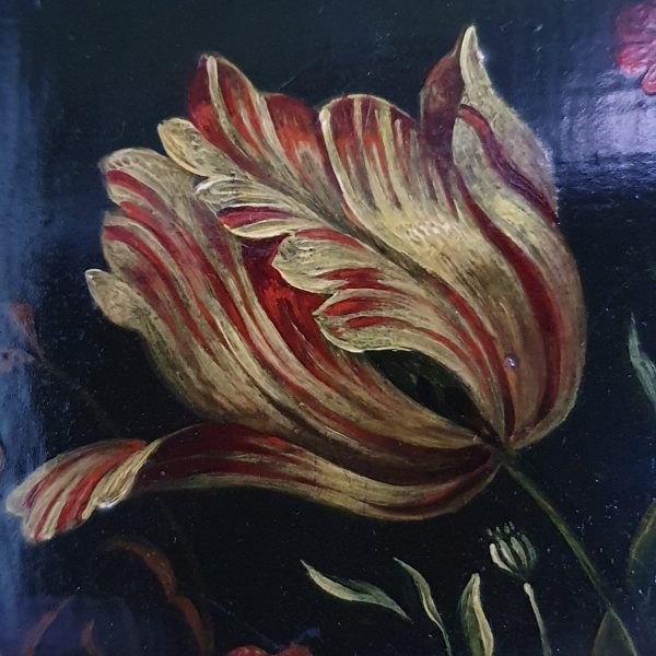 Still life of tulips, other flowers and insects