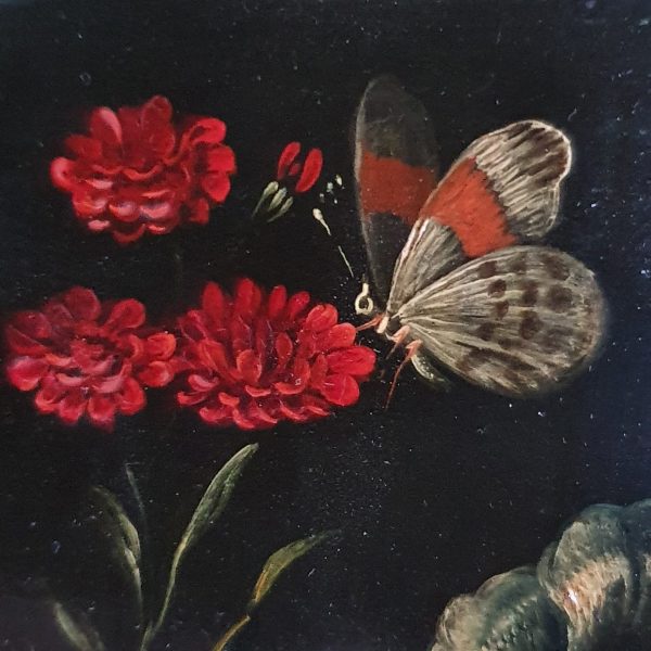 Still life of tulips, other flowers and insects